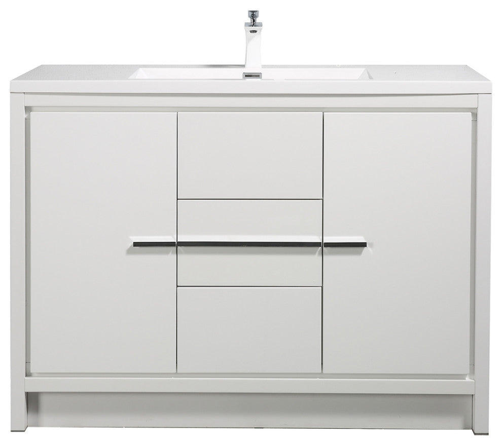 Freestanding Bath Vanity Set, HG-White, Integrated Solid Surface Sink, 48"