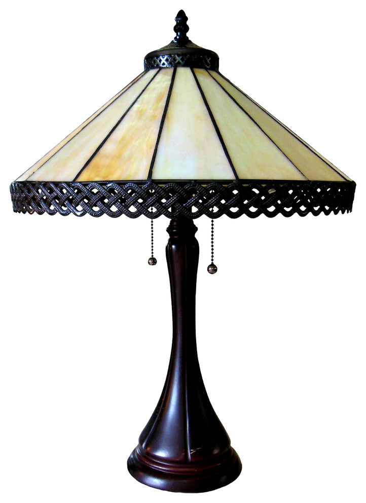MILA, Tiffany-style 2 Light Table Lamp, 16" Shade, Dark Antique Bronze, Yellow