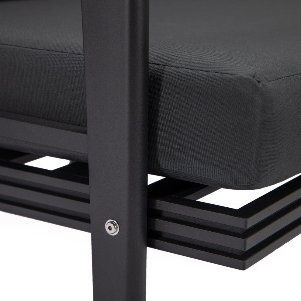 Leisuremod Walbrooke Patio Loveseat With Black Aluminum Frame, Charcoal