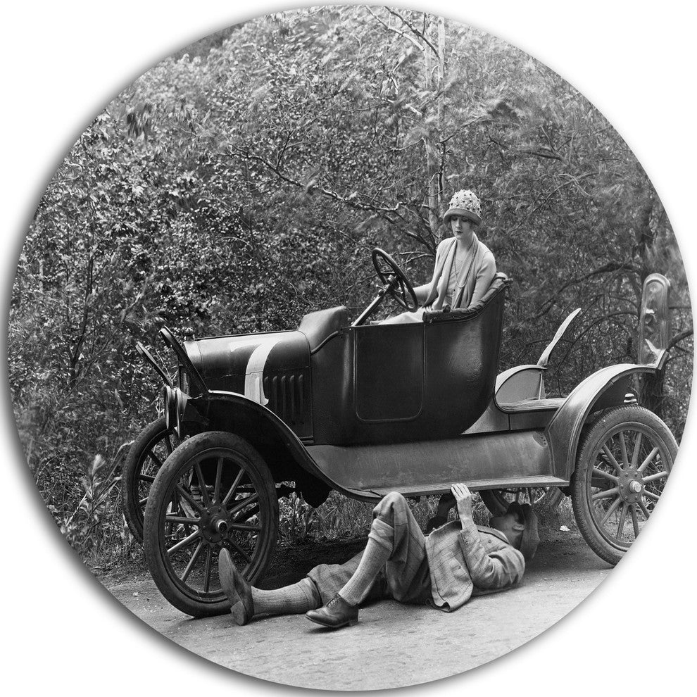Vintage Car Repair, Car Photography Disc Metal Wall Art, 23"