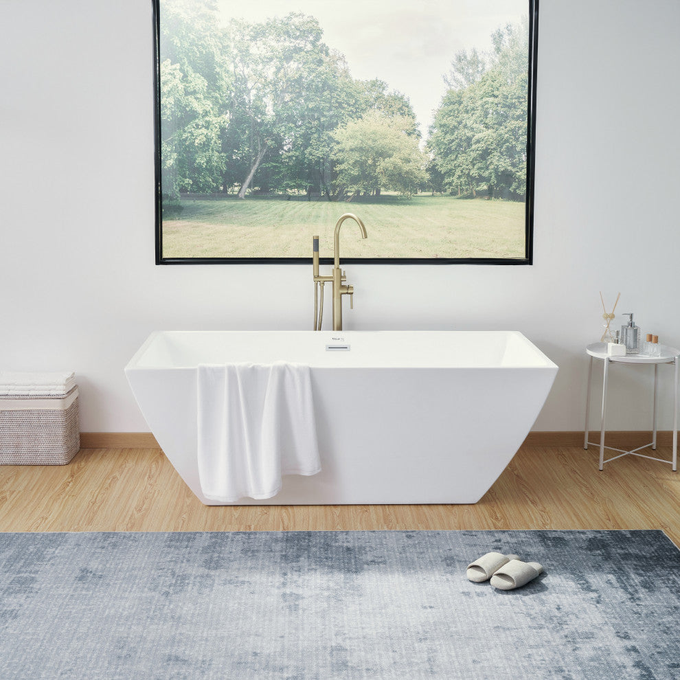 Vanity Art Acrylic Freestanding Soaking Bathtub, Pure White, 59"