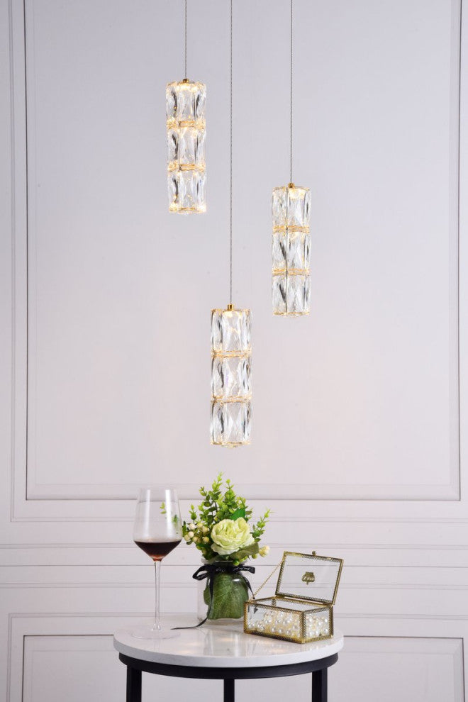 Paige LED Light Gold Pendant Clear Crystal