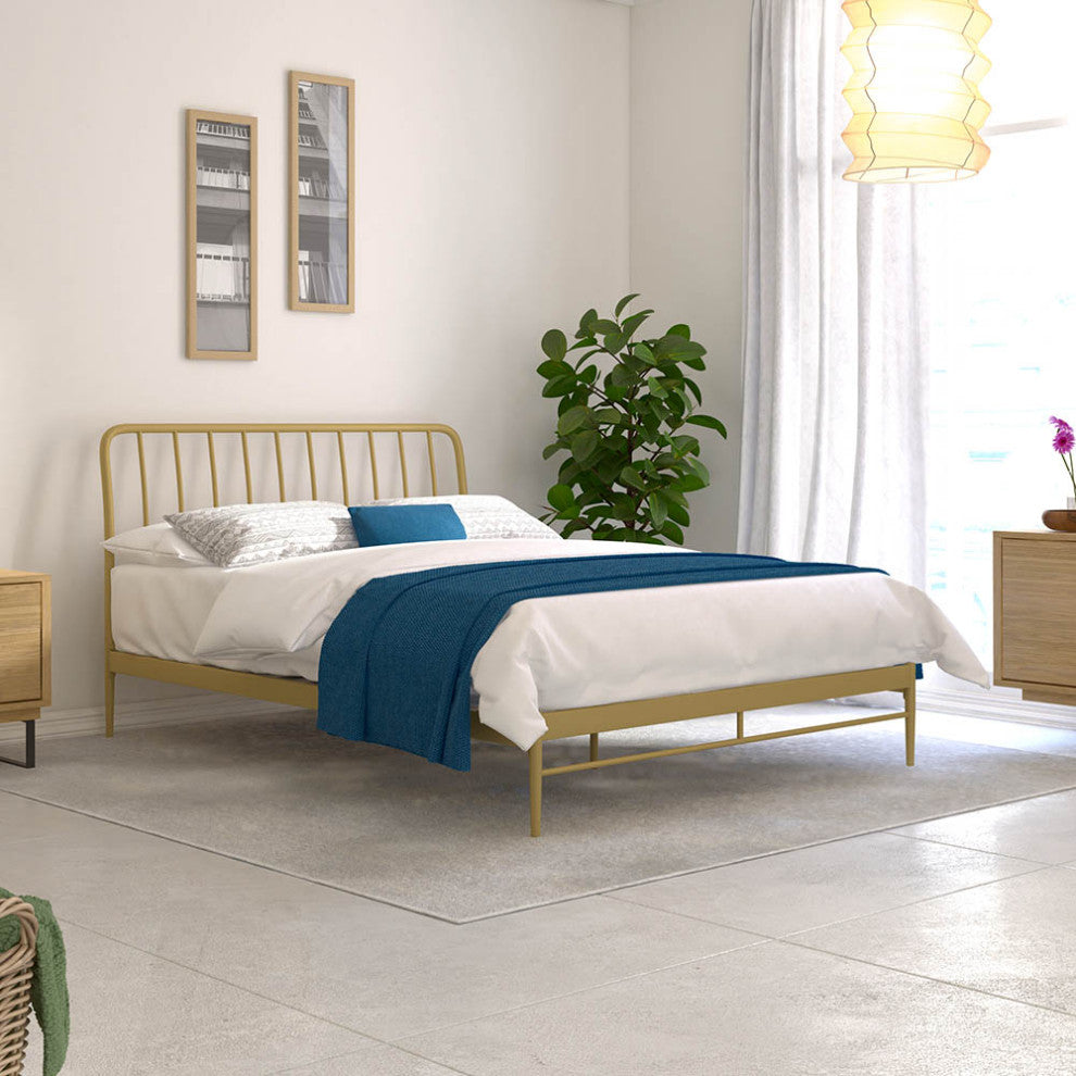Kairosis Curved Metal Modern Queen Bed Frame by RST Brands, Gold