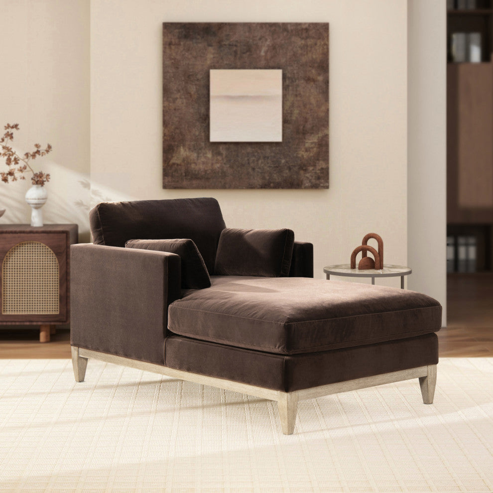 Knox 65" Modern Velvet Upholstered Chaise Lounge Chair, Deep Brown