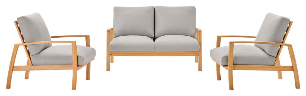 Lounge Sectional Sofa Chair Set, Wood, Brown Natural Gray, Modern, Outdoor