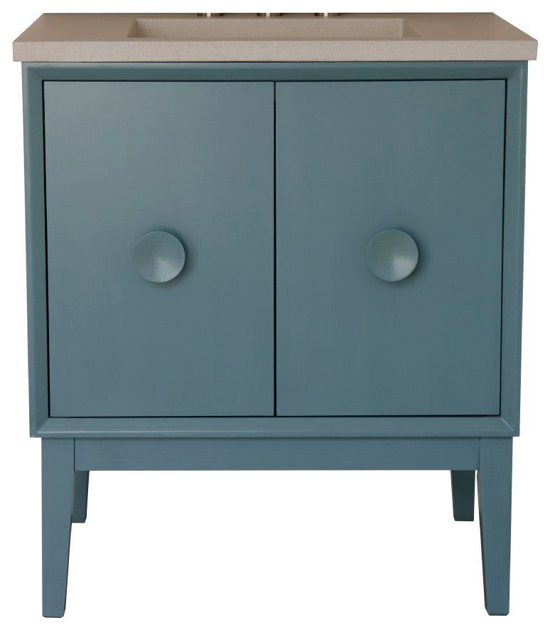 31" Single Vanity, Aqua Blue Finish With Gray Concrete Top