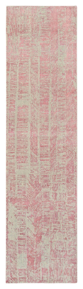 Rose Pink, Wool and Art Silk, Jacquard Hand Loomed, Runner Rug, 2'6"x10'0"