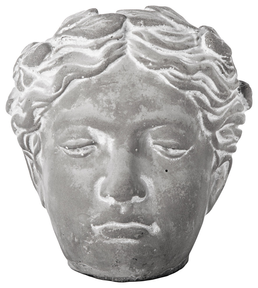 Cement Curled Lady Head Pot Washed Concrete Gray Finish