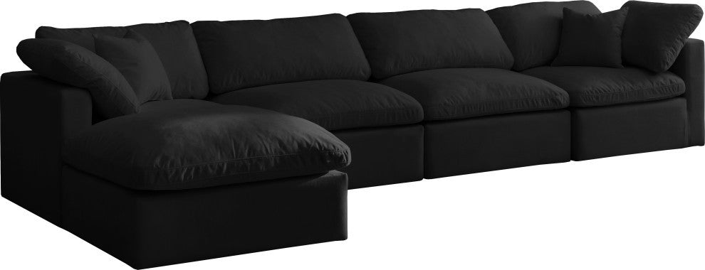 Plush Velvet / Down Standard Comfort L-Shaped Modular Sectional, Black, 5-Piece: 2 Armless Chair, 2 Corner Chair, 1 Ottoman
