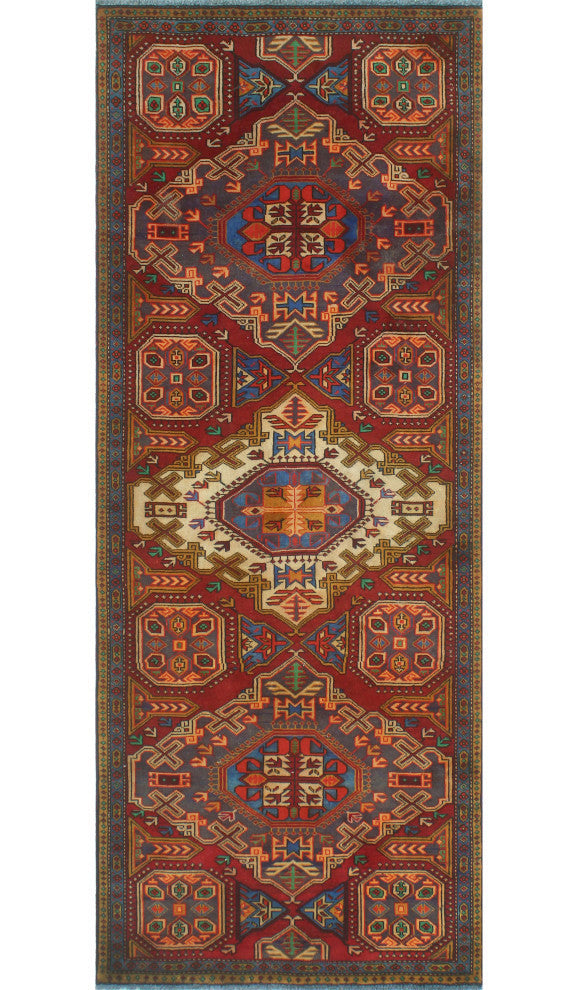 Fine Vintage Distressed Khandan Rust/Blue Runner, 3'7x8'8