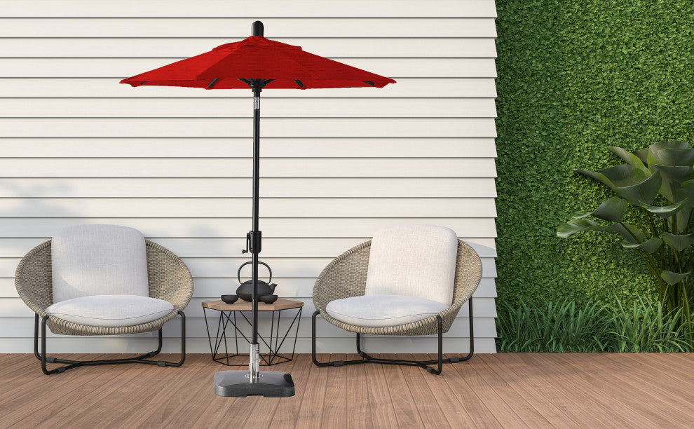 6' Round Auto Tilt Market Umbrella, Black Sapphire Frame, Jockey Red