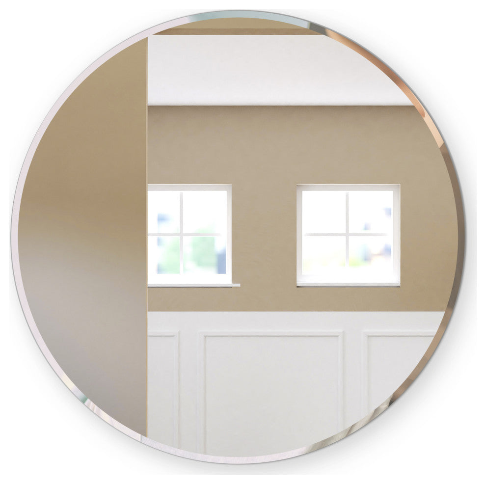 Round Beveled Polished Frameless Wall Mirror With Hooks, 36"