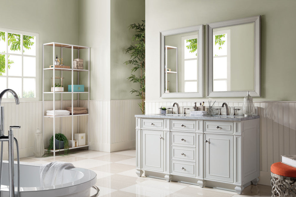 Bristol 60" Double Vanity Bright White, Carrara Marble