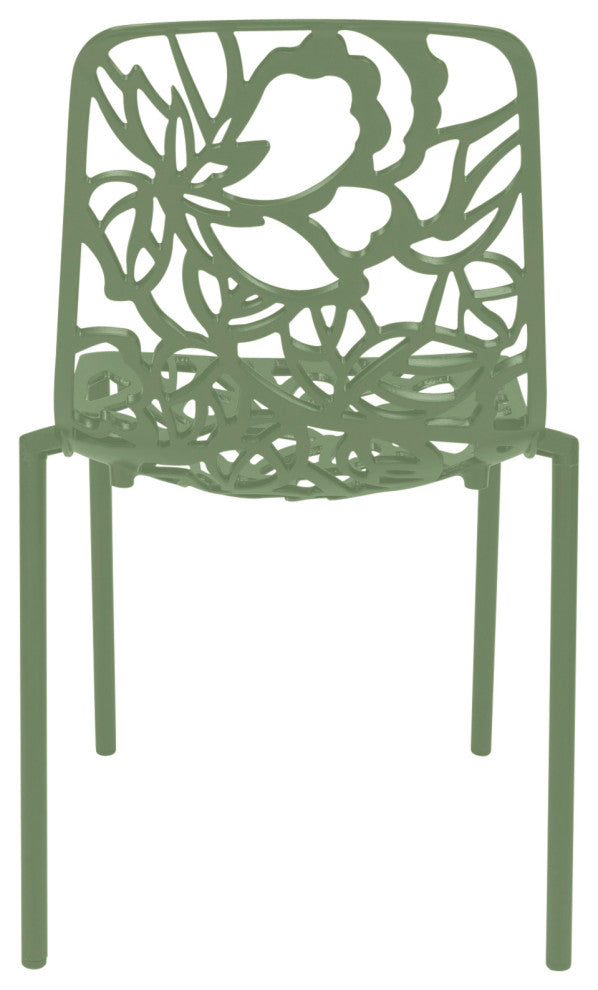 LeisureMod Devon Modern Outdoor Stackable Aluminum Dining Chair, Set of 4, Khaki Green
