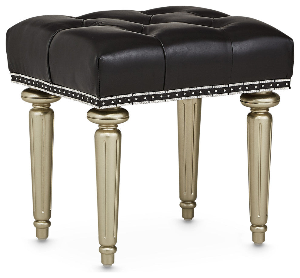 Hollywood Swank Tufted Leather Vanity Bench, Black