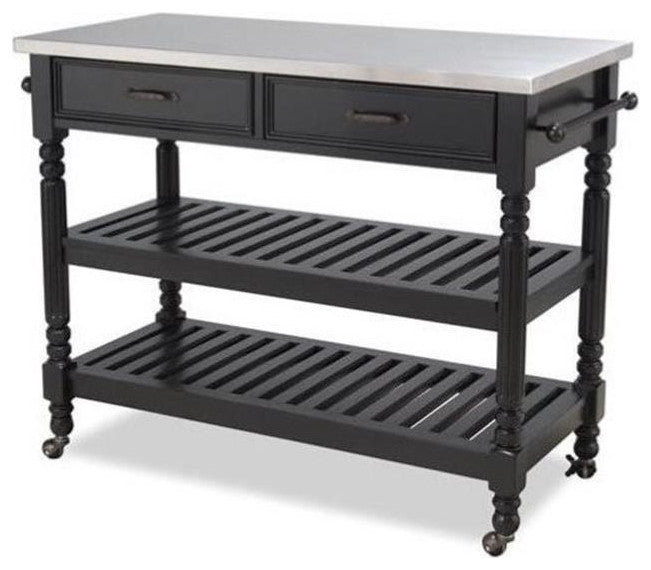 Homestyles General Line Wood Rolling Kitchen Cart in Black