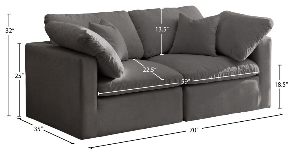 Plush Velvet / Down Standard Comfort Modular Sofa, Gray, 2-Piece: 2 Corner Chair