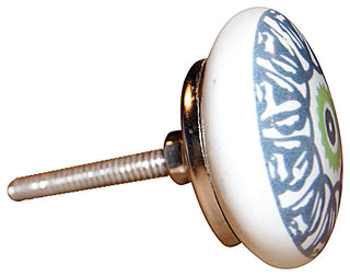 Knob-It Vintage Handpainted Ceramic Knobs, Set of 12, White/Teal/Lime