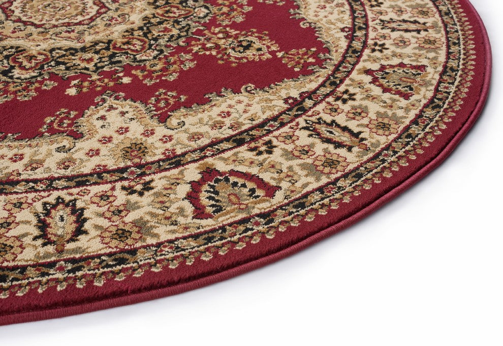 Fiona Traditional Oriental Red Round Area Rug, 8' Round