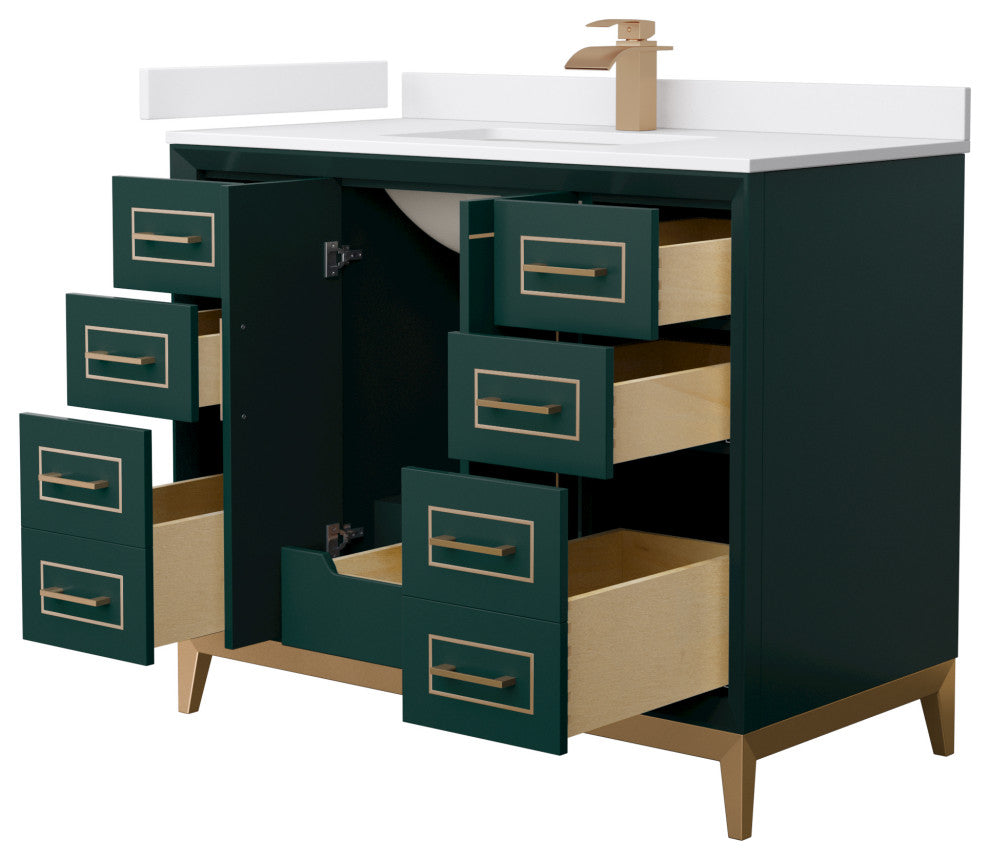 Marlena 42" Green Single Vanity, Cultured Top, Bronze Trim