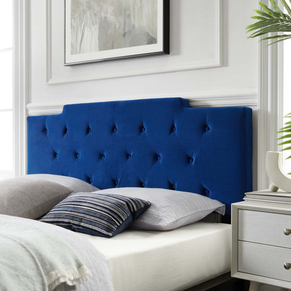 Tufted Headboard, King Size, Velvet, Blue Navy, Modern Contemporary, Bedroom