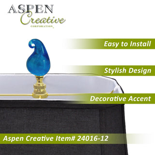 Aspen Creative 24016-12, 2 Pack Blue Glass Lamp Finial in Solid Brass Finish