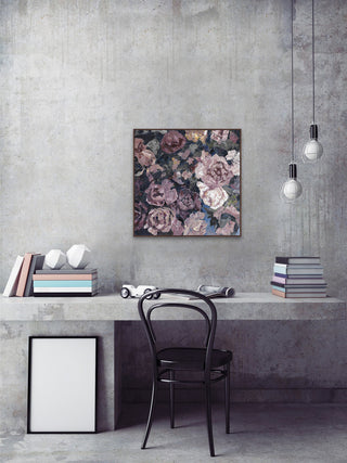 "Taupe Floral" Floater Framed Painting Print on Canvas, 24"x24"