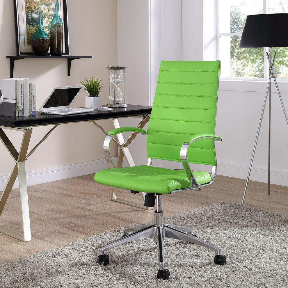 Modern Contemporary Highback Office Chair, Bright Green Faux Leather