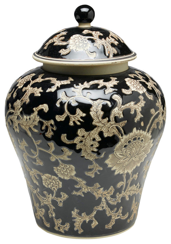 14" Black & Cream Ginger Jar