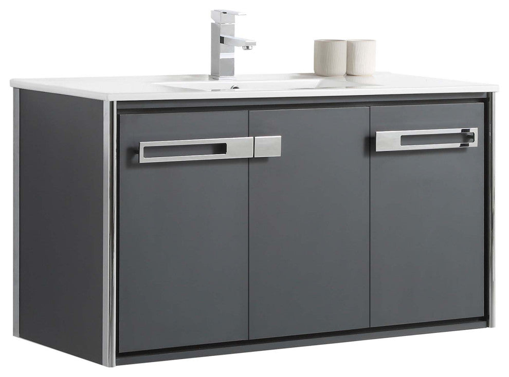 Oakville Wall Mount Bathroom Vanity, Onix Grey, 42", Chrome Hardware