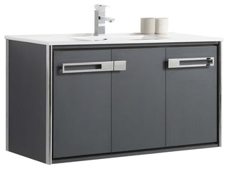 Oakville Wall Mount Bathroom Vanity, Onix Grey, 42", Chrome Hardware