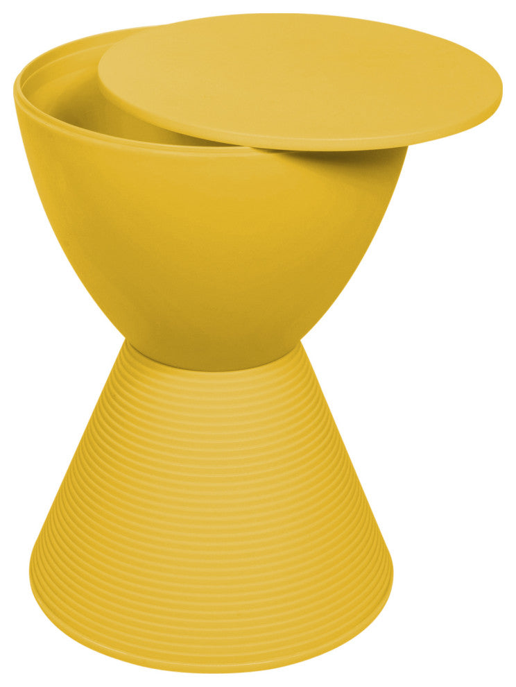 Round Side Table in ABS Plastic Ribbed Design End Table with Removable Lid, Yellow