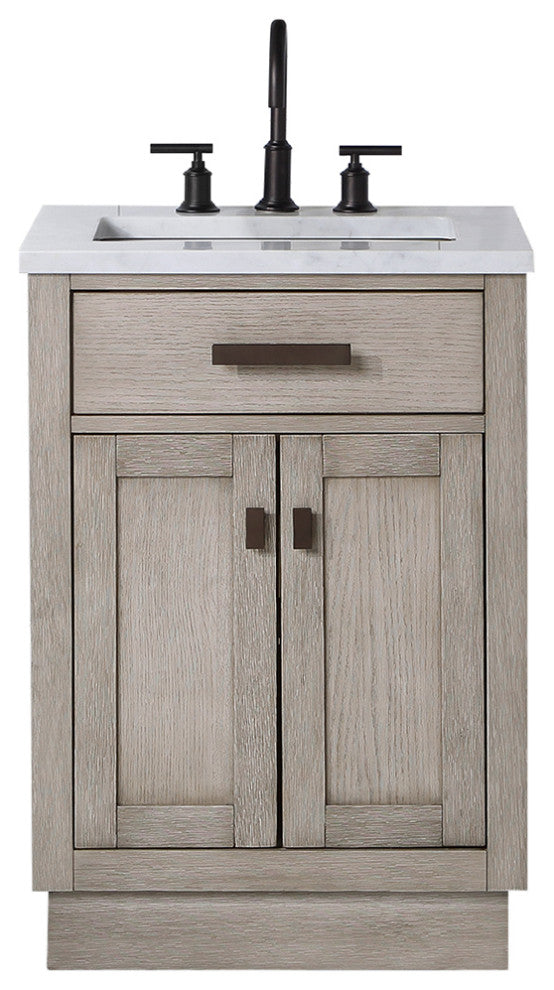 Chestnut 24" Bath Vanity, Grey Oak, Mirror, Oil-Rubbed Bronze Hardware
