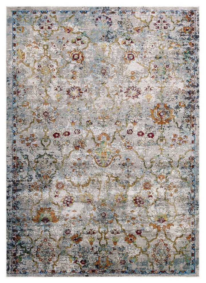 Success Manuka Distressed Vintage Floral Lattice 8x10 Area Rug, Multicolored