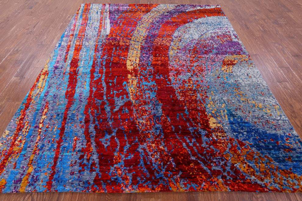 Abstract Handmade Wool & Silk Rug 8' 0" X 9' 11" - Q13700