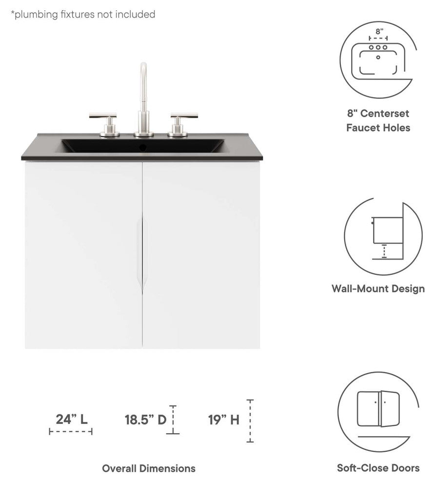 Vitality 24" Bathroom Vanity, White Black