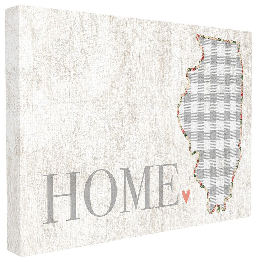 Illinois Gray Gingham & Floral Heart & Home XXL Canvas Wall Art, 30"x40"