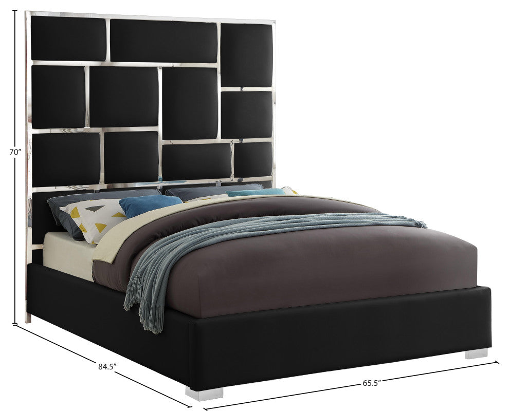Milan Faux Leather Bed, Black, Queen