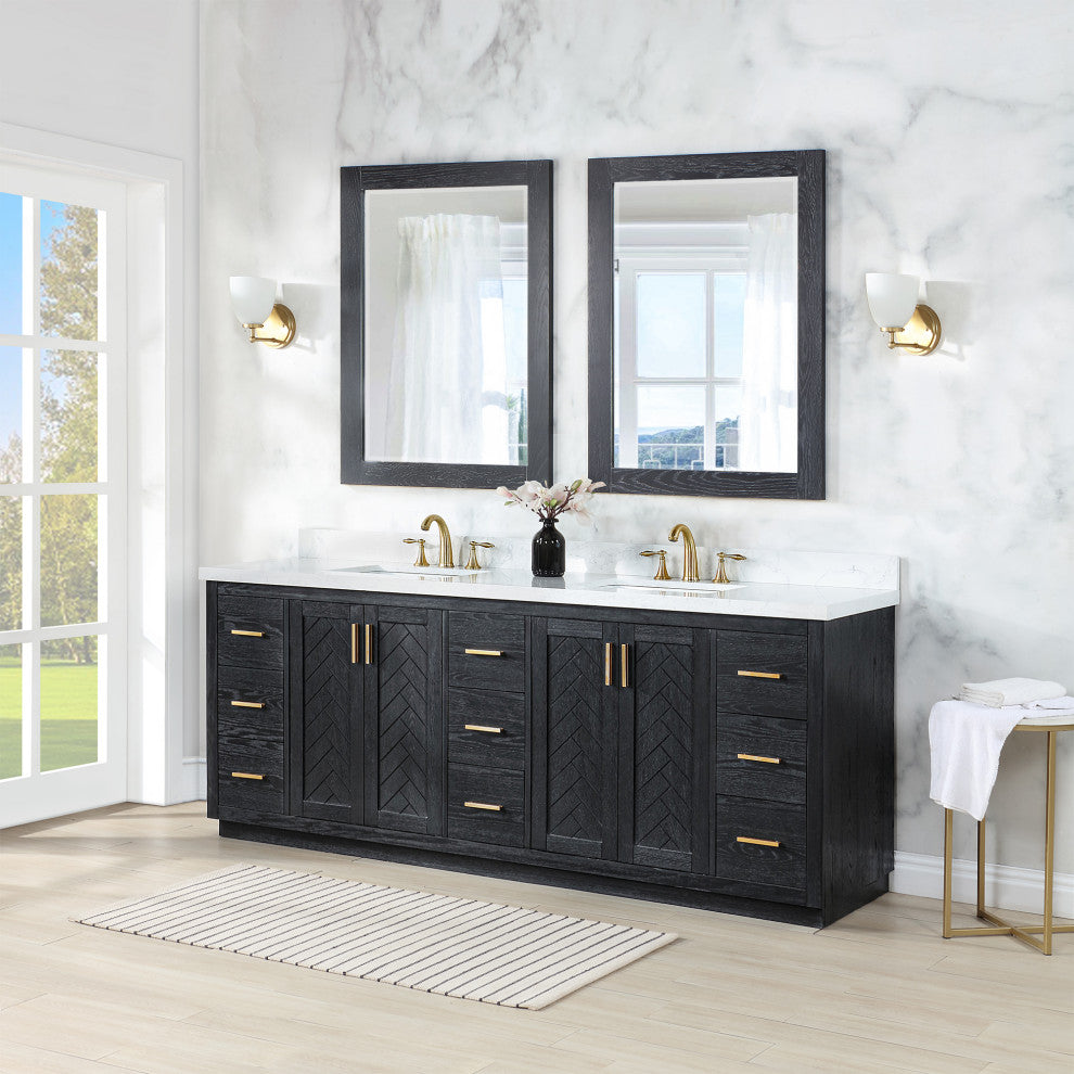 Altair Gazsi Black Oak Bathroom Vanity Set, 84", With Mirror