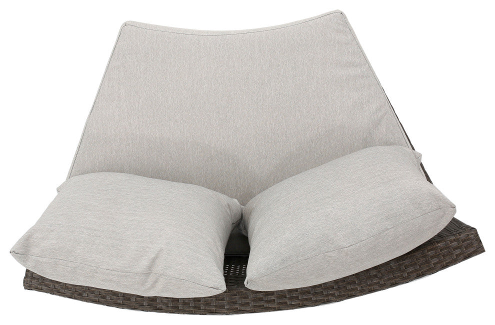 Harper Outdoor Wicker Curved Loveseat Sectional With Cushions, Brown/Gray