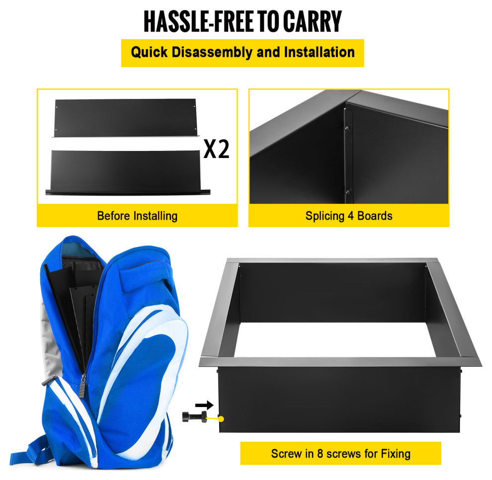 VEVOR Fire Pit Liner Steel Fire Ring 42" Square Fire Pit Insert for Outdoors