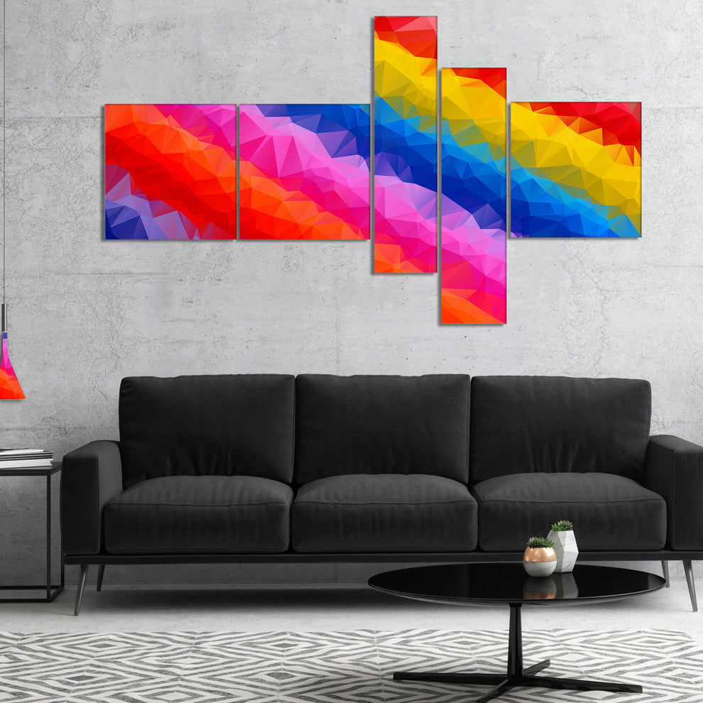 Multi Color Polygonal Pencils, Abstract Canvas Art Print, 60"x32", 5 panels