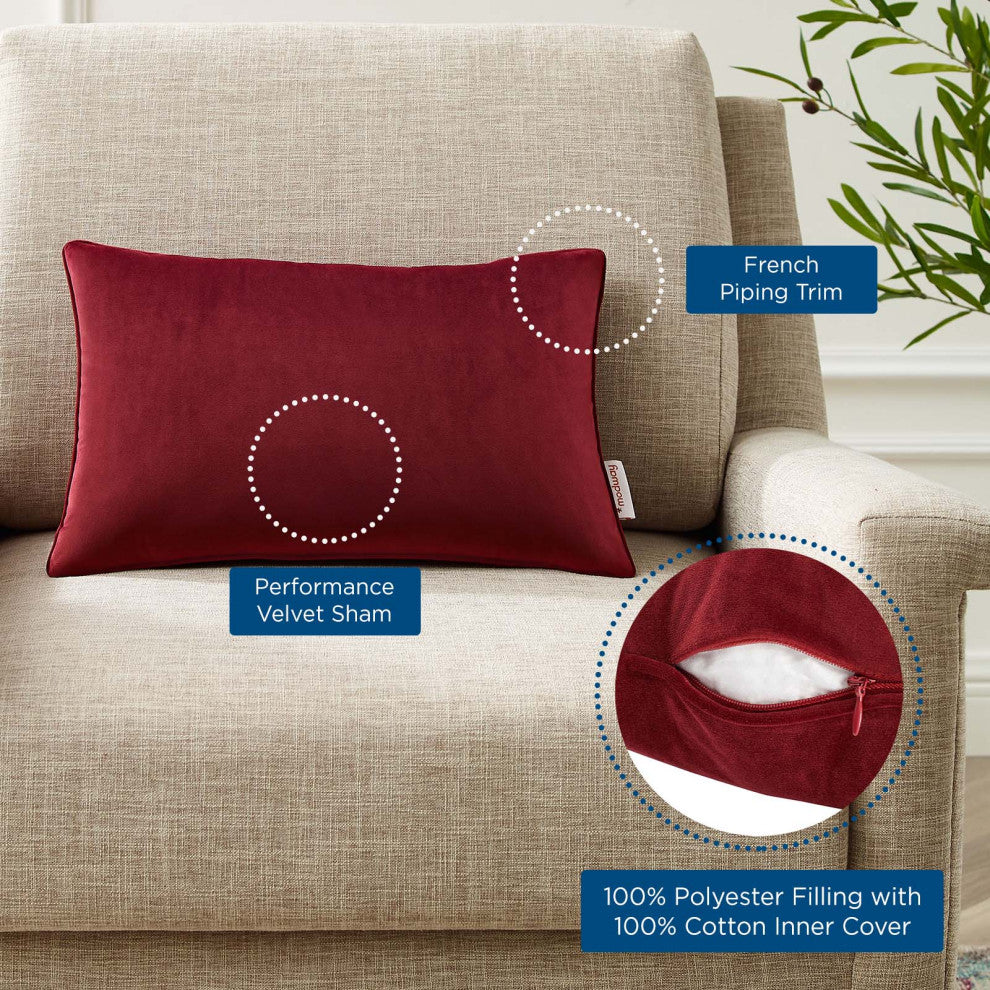Accent Throw Pillow, Velvet, Red, Modern, Living Lounge Hotel Lobby Hospitality