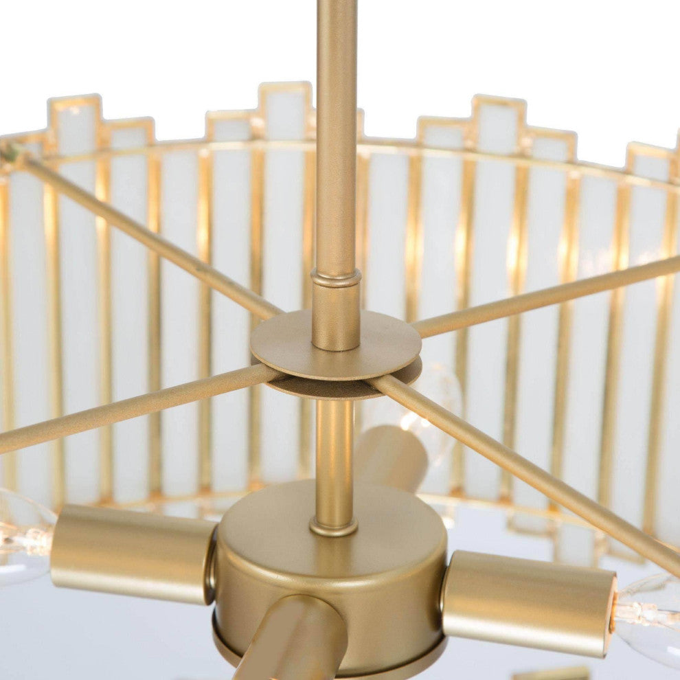 LNC Tiffany 4-Light Modern Drum Glass Chandelier, Gold