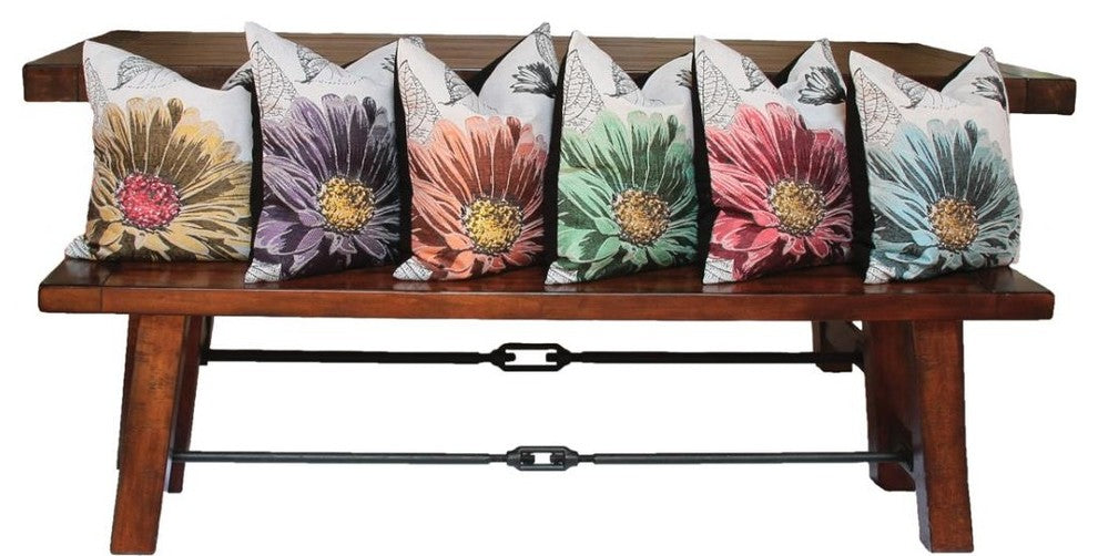 Flower Emboridery Collection with Feather Filled Pillow, Green, 18"x18"