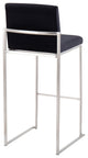 Fuji High Back Barstool, Stainless Steel/Black Velvet, Set of 2