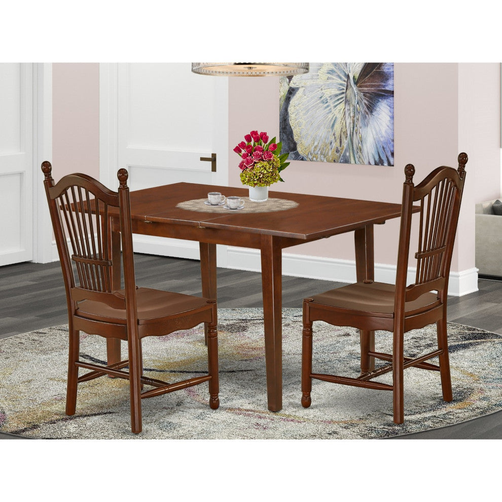 3Pc Rectangle 48/60" Table, 12 In Butterfly Leaf, Two Wood Seat Dining Chairs