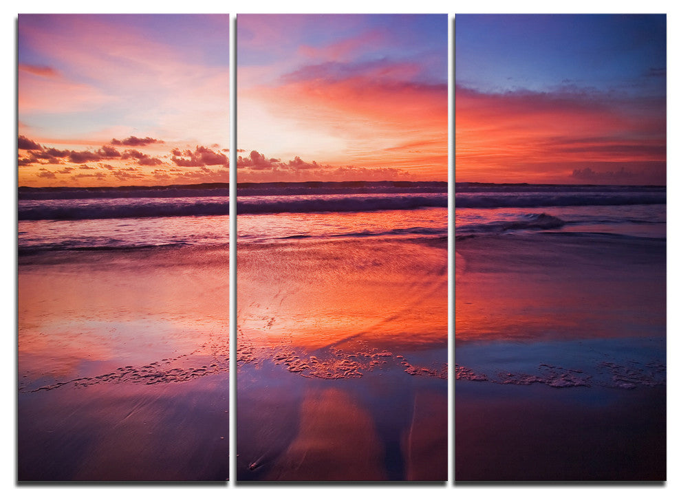 "Colorful Tropical Beach With Clouds" Metal Wall Art, 3 Panels, 36"x28"