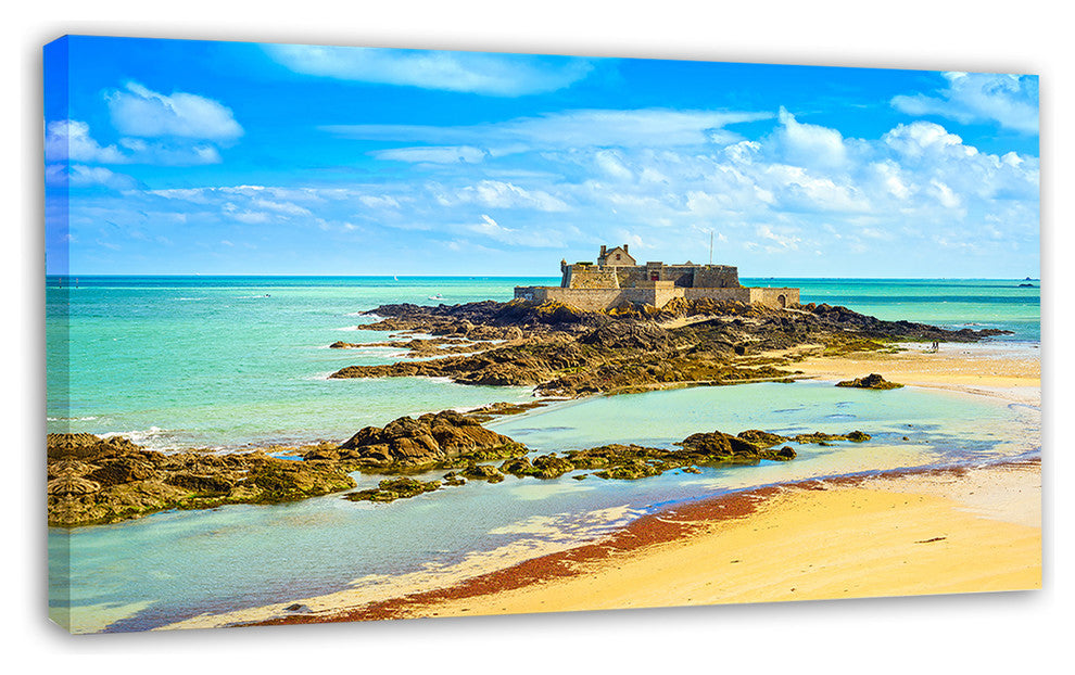 Saint Malo Fort National Beach, Seascape Canvas Art Print, 32"x16"