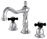 Heritage Onyx Widespread Lavatory Faucet w/ Black Porcelain Cross Handle, Chrome